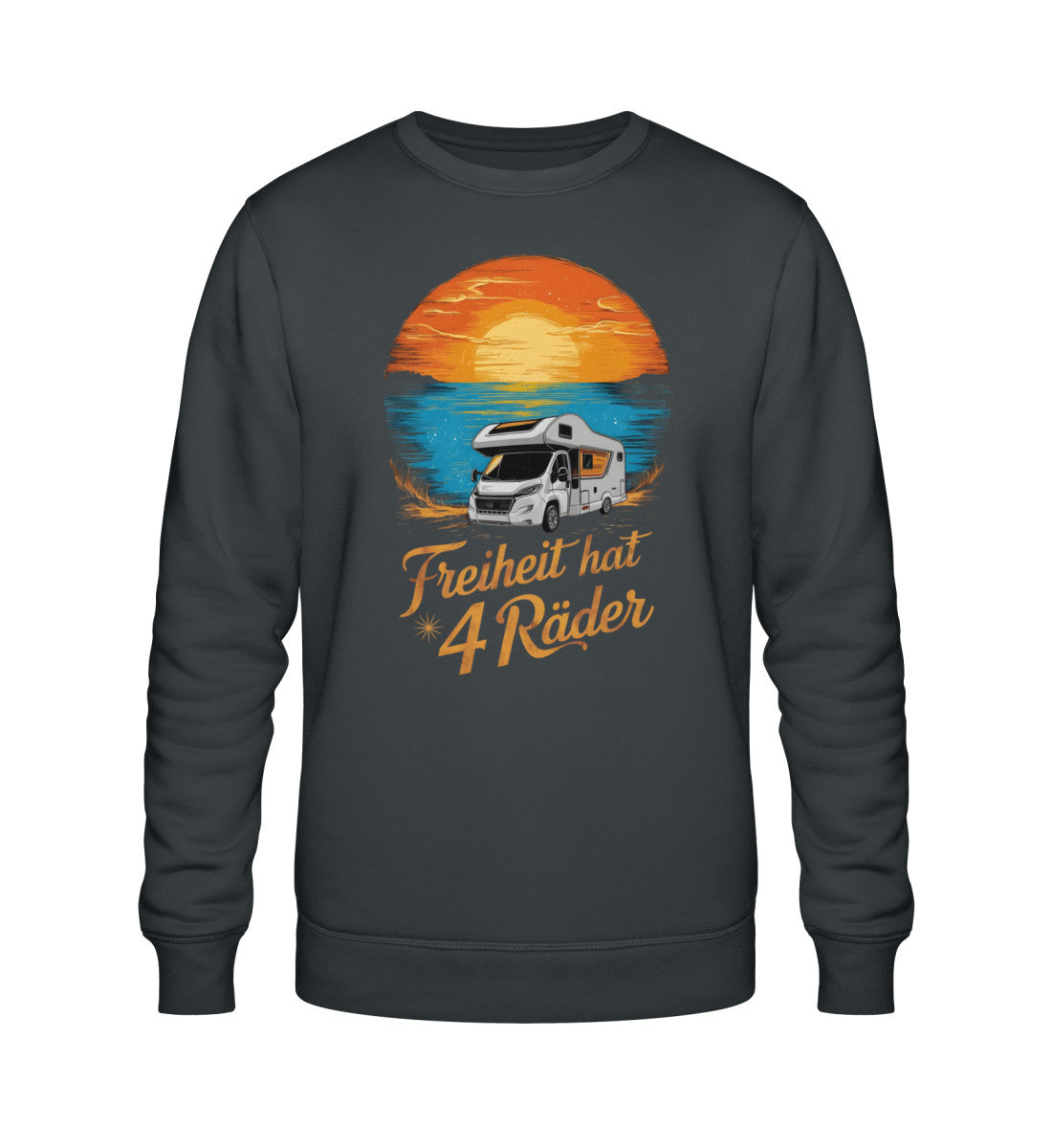 Freiheit hat 4 Räder Herren Organic Wohnmobil Sweatshirt in India Ink Grey