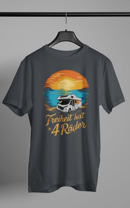 Herren Camping T-Shirt - Freiheit hat 4 Räder - Wohnmobil