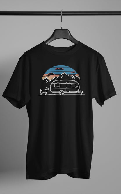 Herren Camping T-Shirt - Wohnwagen mit Hund