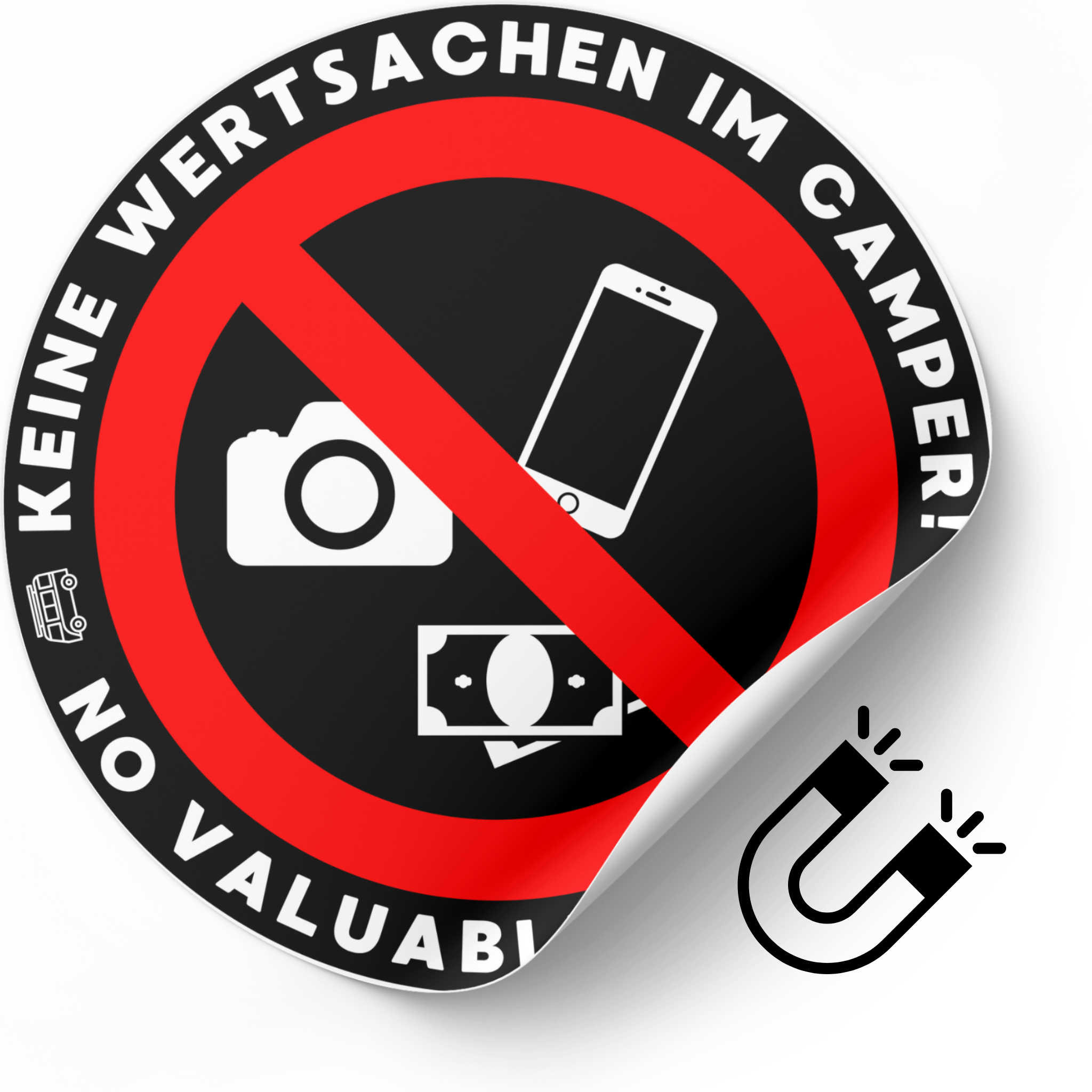 Magnetischer Warnaufkleber - Keine Wertsachen im Camper