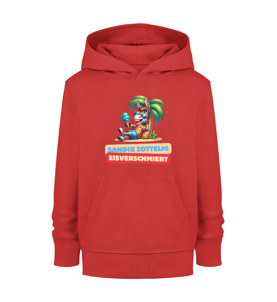 Sandig Zottelig Eisverschmiert Kinder Organic Hoodie in Rot