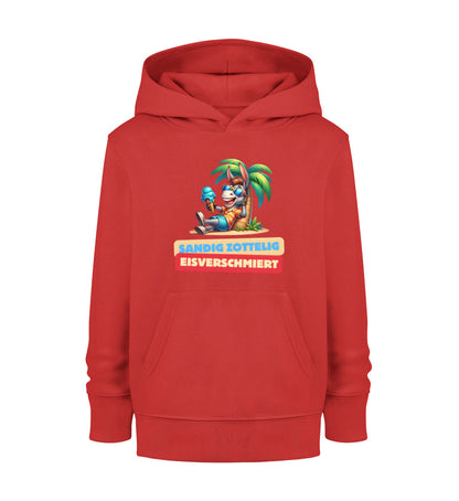 Sandig Zottelig Eisverschmiert Kinder Organic Hoodie in Rot