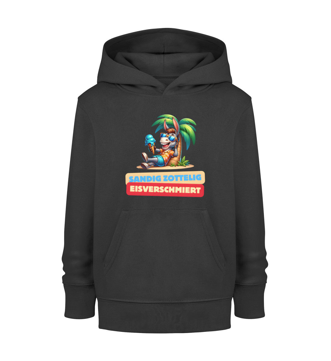 Sandig Zottelig Eisverschmiert Kinder Organic Hoodie in Schwarz