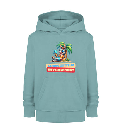 Sandig Zottelig Eisverschmiert Kinder Organic Hoodie in Teal Monstera