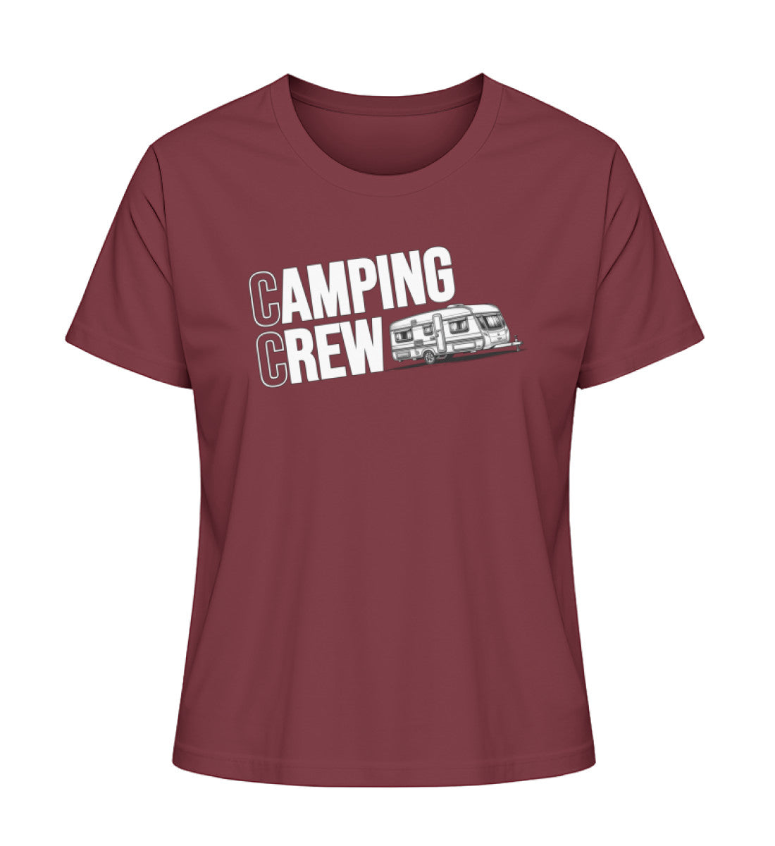 Wohnwagen Camping Crew Damen T-Shirt in Burgundy